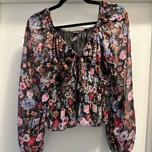 Express Floral Women's Top - Black and Pink